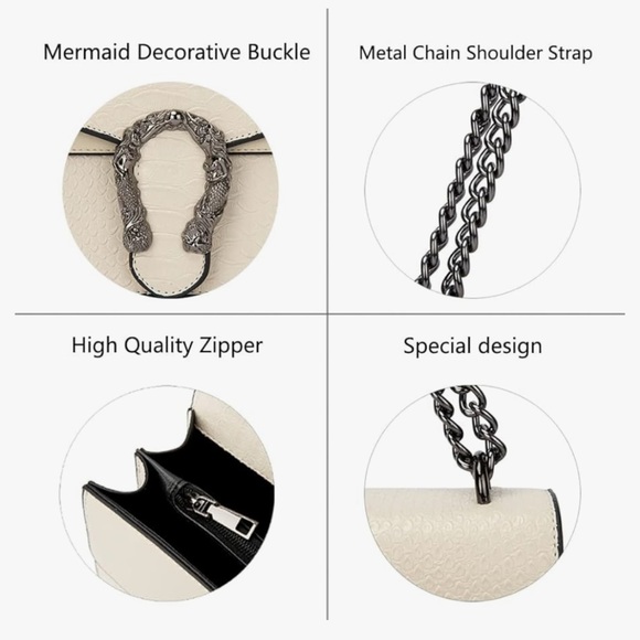 Leather Snake Skin Shoulder Bag Chain Purse - Picture 4 of 7